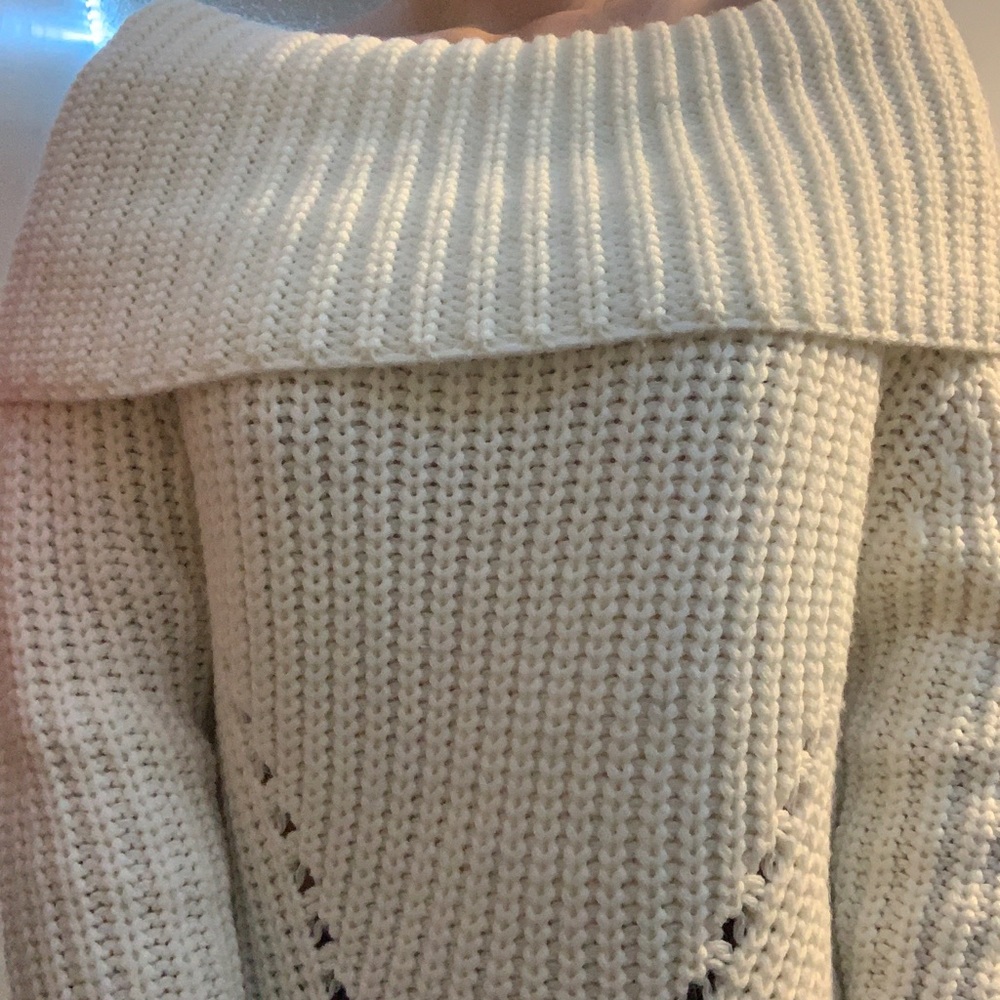 Off the shoulder white sweater